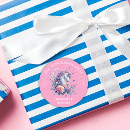 かわいいユニコーンフローラピンクパープルガール誕生日 ラウンドシール