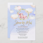 かわいいユニコーンフローラブルースカイ赤ちゃんシャワーbyメール 招待状 (正面/裏面)