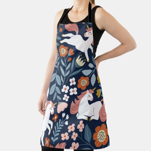 かわいいユニコーンフローラヴィンテージパターン エプロン (インサイチュ)