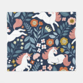 かわいいユニコーンフローラヴィンテージパターン フリースブランケット (正面(横))