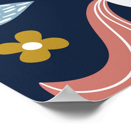 かわいいユニコーンフローラヴィンテージパターン ポスター (角)