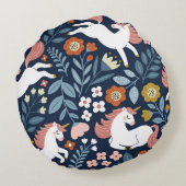 かわいいユニコーンフローラヴィンテージパターン ラウンドクッション (裏面)