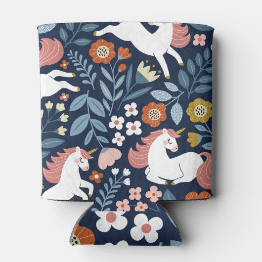 かわいいユニコーンフローラヴィンテージパターン 缶クーラー (裏面)