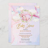 かわいいユニコーンフローラ緑ピンク空の赤ちゃんシャワー 招待状 (正面/裏面)