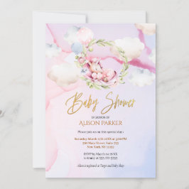 かわいいユニコーンフローラ緑ピンク空の赤ちゃんシャワー 招待状