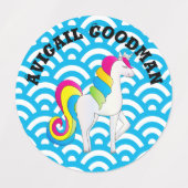 かわいいユニコーンブルーウェーブ ラベル (デザイン2)