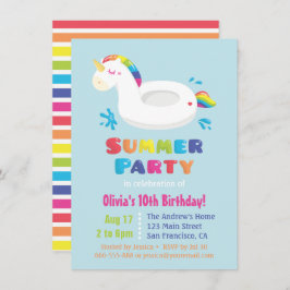 かわいいユニコーンプールフロートキッズサマーバースデーパーティー 招待状