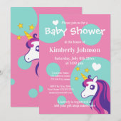 かわいいユニコーンベビーシャワー招待状for girl 招待状 (正面/裏面)
