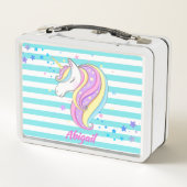 かわいいユニコーンホログラフィックスターアクアストライプー メタルランチボックス (裏面)