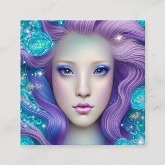 かわいいユニコーンホースポートレートアールデコボッティチェリ スクエア名刺 (正面)