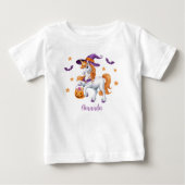 かわいいユニコーンホース魔女の帽子パーソナライズ ベビーTシャツ (正面)