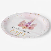 かわいいユニコーンホーンベビーシャワー金ゴールドグリッター ペーパープレート (アングル)