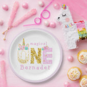かわいいユニコーンホーン1st誕生日金ゴールドグリッター ペーパープレート (パーティー)