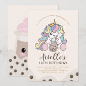 かわいいユニコーンボババブルミルクティー招待状 招待状 (正面/裏面)