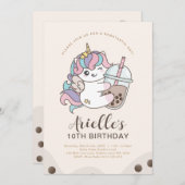 かわいいユニコーンボババブルミルクティー招待状 招待状 (正面/裏面)