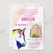 かわいいユニコーンマジカルガールフォト誕生日 招待状 (正面)