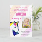 かわいいユニコーンマジカルガールフォト誕生日 招待状 (スタンド正面)