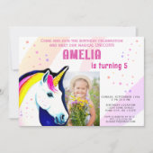 かわいいユニコーンマジカルガールフォト誕生日 招待状 (正面)