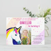 かわいいユニコーンマジカルガールフォト誕生日 招待状 (スタンド正面)
