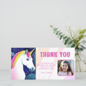 かわいいユニコーンマジカルガール誕生日写真 サンキューカード (スタンド正面)