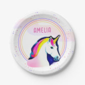 かわいいユニコーンマジカルスターズガールネーム誕生日 ペーパープレート (正面)