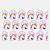 かわいいユニコーンマジカルスターズガールネーム誕生日 ラッピングペーパーシート (正面3)