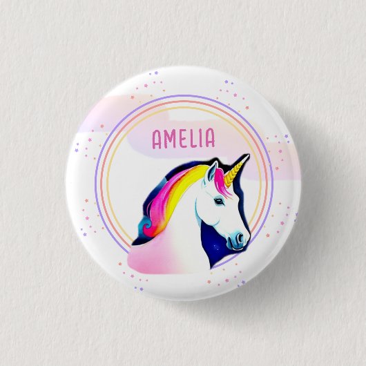 かわいいユニコーンマジカルスターズガールネーム誕生日 缶バッジ (正面)