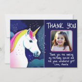 かわいいユニコーンマジカルスターズガールフォト誕生日 サンキューカード (正面)