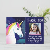 かわいいユニコーンマジカルスターズガールフォト誕生日 サンキューカード (スタンド正面)