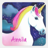 かわいいユニコーンマジカルスターズスケッチガールネーム スクエアシール (正面)