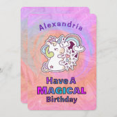 かわいいユニコーンマジカルチャイルド子供の誕生日カード (正面/裏面)