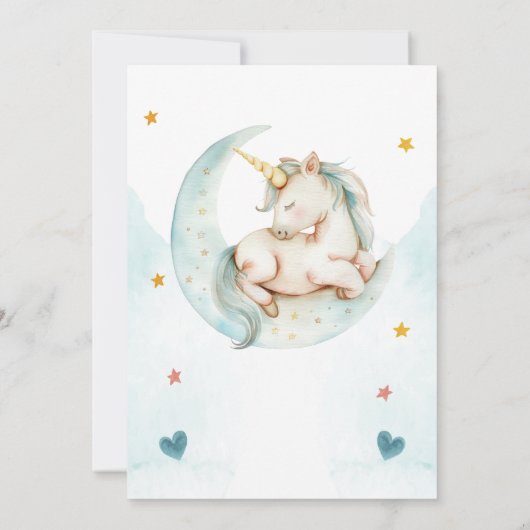 かわいいユニコーンムーンスターズハート赤ちゃんシャワー 招待状 (裏面)