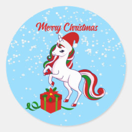 かわいいユニコーンメリークリスマスクラシックステッキ ラウンドシール