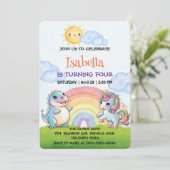 かわいいユニコーンモンスター虹空誕生日子供たち 招待状 (スタンド正面)