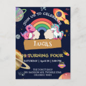 かわいいユニコーンユザウル虹色の宇宙誕生日パーティー ポストカード (正面)