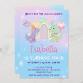 かわいいユニコーンラインボードーナツ誕生日子供 招待状 (正面/裏面)