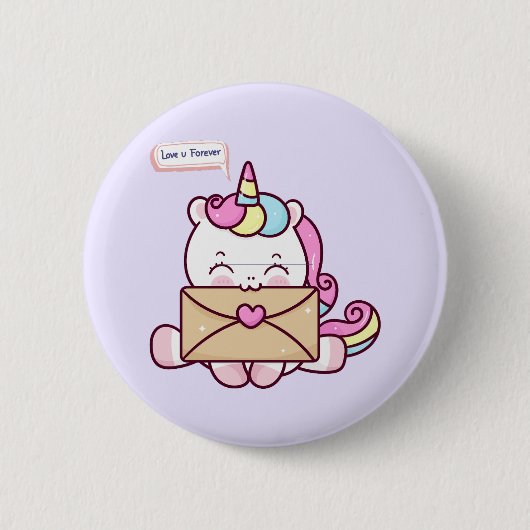 かわいいユニコーンラブイラスト 缶バッジ (正面)