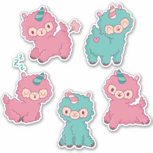 かわいいユニコーンラマのステッカー シール (正面)