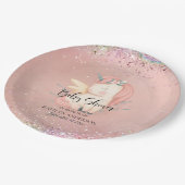 かわいいユニコーンレインボーグリッターガールベビーシャワー ペーパープレート (アングル)