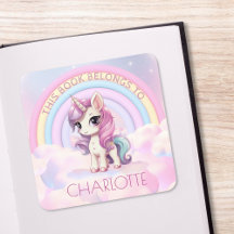 かわいいユニコーンレインボースクール蔵書票名
