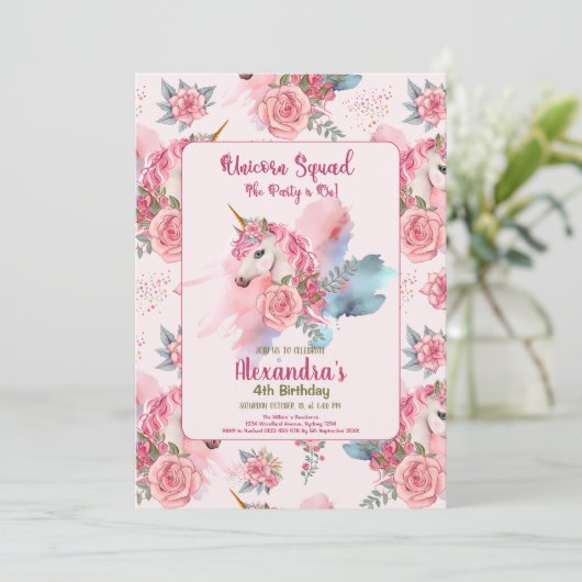 かわいいユニコーンレインボーバースデーパーティー 招待状 (スタンド正面)