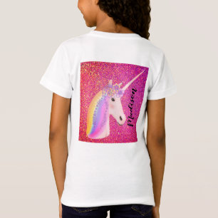 かわいいユニコーンレインボーファンタジーピンクグリッター名 Tシャツ