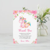かわいいユニコーンレインボーフローラガールバースデーパーティー サンキューカード (スタンド正面)