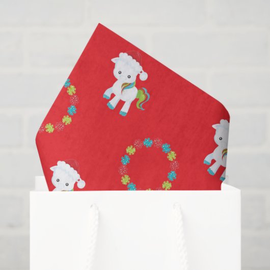 かわいいユニコーンレインボーフローラクリスマスホリデー 薄葉紙 (ギフトバッグ)