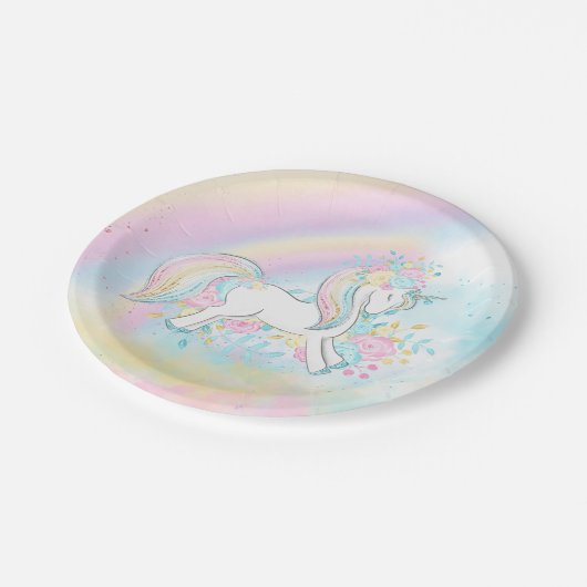 かわいいユニコーンレインボーベビーシャワー紙プレート ペーパープレート (アングル)