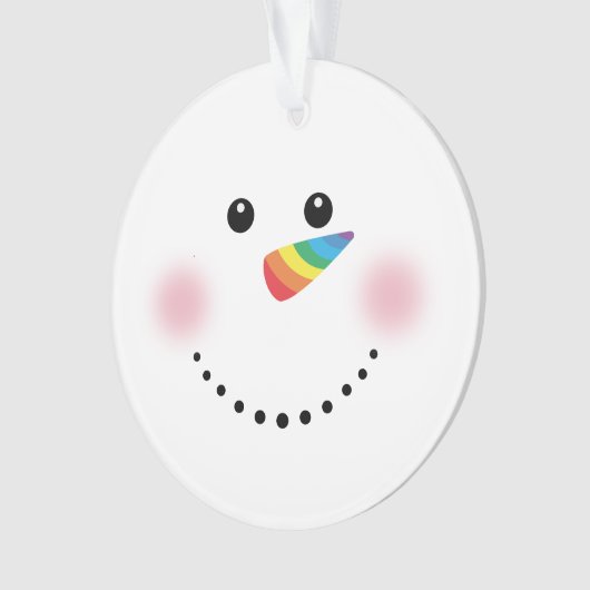 かわいいユニコーンレインボーホルンノーズ雪だるま オーナメント (正面)
