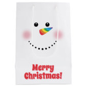 かわいいユニコーンレインボーホルンノーズ雪だるま ミディアムペーパーバッグ (裏面)