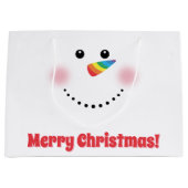 かわいいユニコーンレインボーホルンノーズ雪だるま ラージペーパーバッグ (正面)