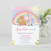 かわいいユニコーンレインボー絵を描アートバースデーパーティーガール 招待状 (スタンド正面)