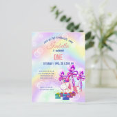 かわいいユニコーンレインボー誕生日パーティーの子供たち ポストカード (スタンド正面)